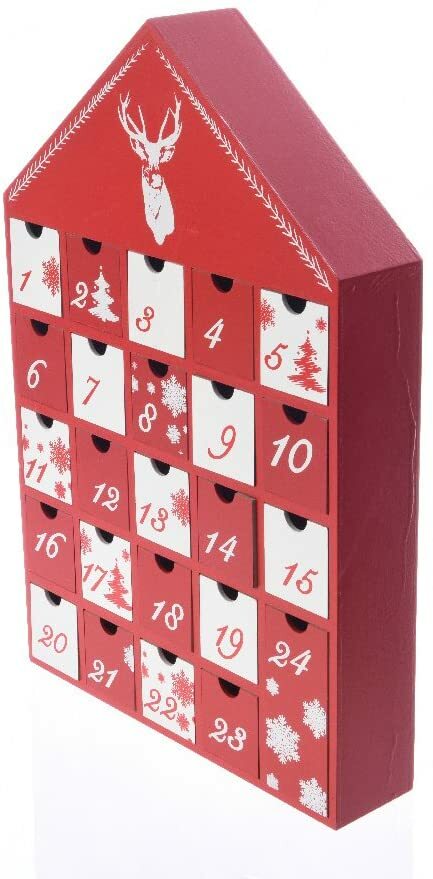 Kaemingk Wooden Scandinavian Style  Advent Calendar Red and White House  40 cm
