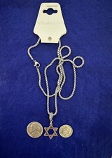 Necklace Star of David For Men Jewish Dbl Sided Slvr Tone 24" Stnless USA STOCK