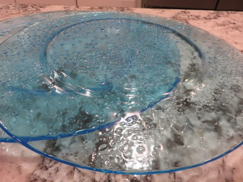 2 I.V.V. Italy Fire & Light Bubble Aqua Blue Recycled Glass Plates/Chargers NWT - Picture 7 of 7