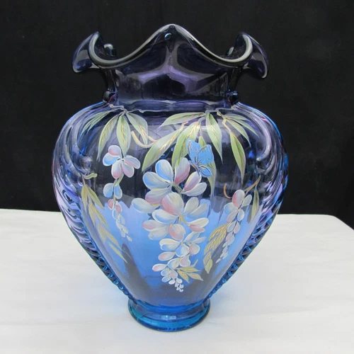 Fenton Mulberry Wisteria Hand Painted Feather Vase Special Order LE 1997 W391