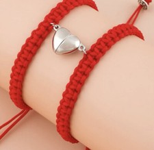2 pcs Magnetic Couple Bracelets Braided Love Heart Friendship Adjustable Red