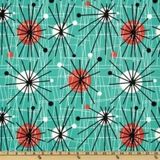 Michael Miller Mid-Century Modern Atomic Turquoise Fabric Cotton Retro! 50's