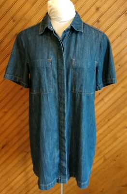 Life In Progress Women's Size M Dress Shirt Cotton Denim Jean Dark Wash Button 