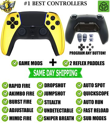 Gold Chrome V2 Pro Modded + 2 Reflex Paddles Silent Modz Controller for PS5 OEM