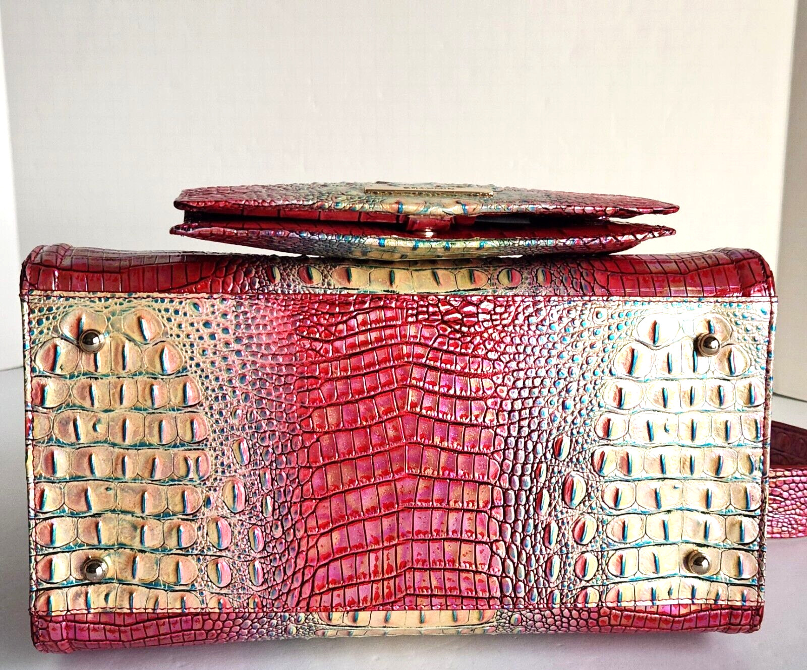 🌹Brahmin Caroline Satchel Dragonfruit Ombre Leather Bag+Bifold Wallet NWT***HTF image 7