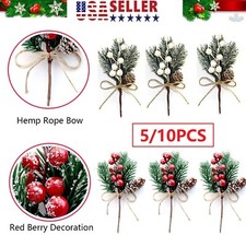 10 Pieces Artificial Pine Picks Christmas Tree Picks with White Berries Pinecone