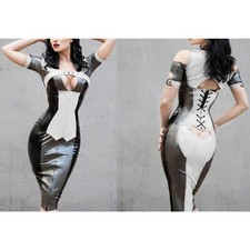 100% Pure Latex Rubber Cosplay Dress Long Ski...