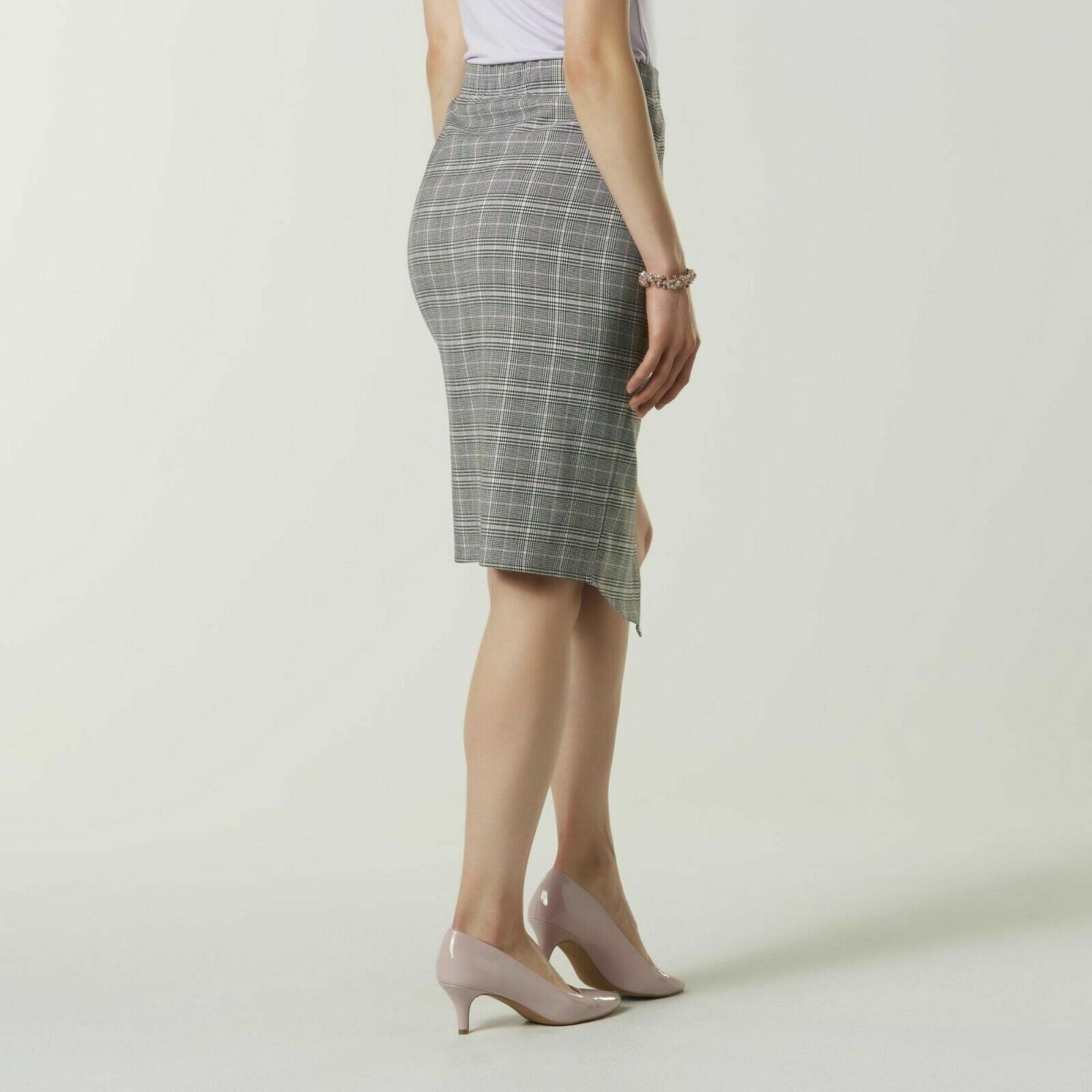 Simply Styled Plaid Grey Wrap-Effect Pencil Skirt for Career Wear