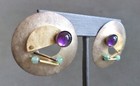1.5" Amethyst Jade Wearable Art Modernist Artisan Sterling Silver Disc Earrings