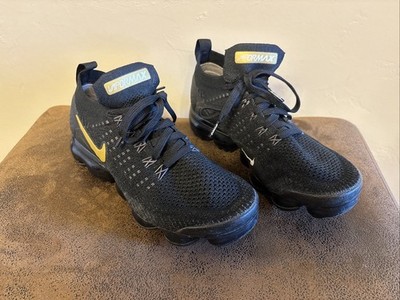 Nike Air Vapormax FlyKnit2 Metallic Gold Black  Womens Size 7.5 HTF  942843-012