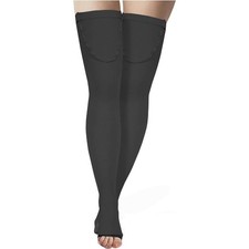 Anti-Embolism Stockings, Thigh Length Open Toe, Black, With Size 2X