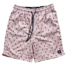 Spicy Tuna Men's Swim Trunks Shorts Small Pink White Striped w/Palm Trees -640
