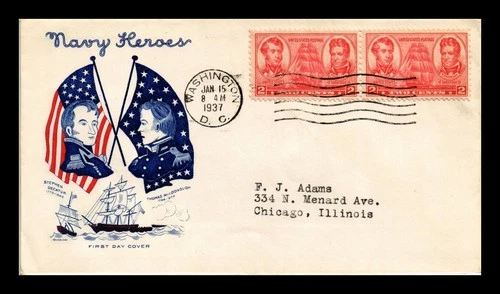 US COVER NAVY HEROES DECATUR MACDONOUGH FDC SCOTT 791 PAIR GRIMSLAND CACHET