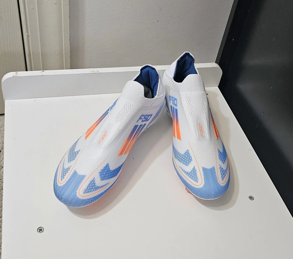 adidas F50 Elite FG Size 10.5 White/blue / Orange Soccer - Image 2 of 4