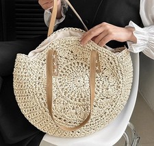 Summer Round Straw Bag Women Rattan Shoulder Travel Handmade Woven Beach Handbag