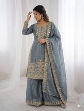 New Presenting Pure Silk Grey Top Palazzo With Dupatta For Wedding Wear