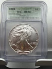 1989 $1 AMERICAN SILVER EAGLE ICG MS70 GREEN LABEL