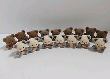 Lot of 16 Vintage Mini Flocked Teddy Panda Bears Miniature Browns, Grey White