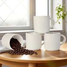 DeeCoo Matte White Coffee Mugs Set of 4, 12 Ounce Mug Large, Star-Matte 