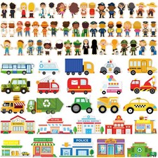 50 Pcs Wooden Community Helpers Play Set Community Includes Little Wooden Peo...