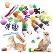 Cat Toys for Indoor Cats, 34 Packs Interactive Cat Set with Colorful Springs ...