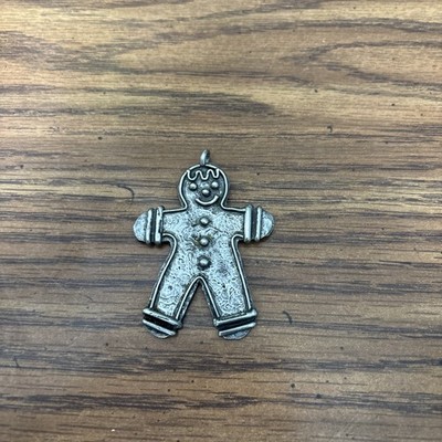 Vintage Marcie Signed Pewter Ginger Bread Man Pendant Key FOB Charm Made in USA