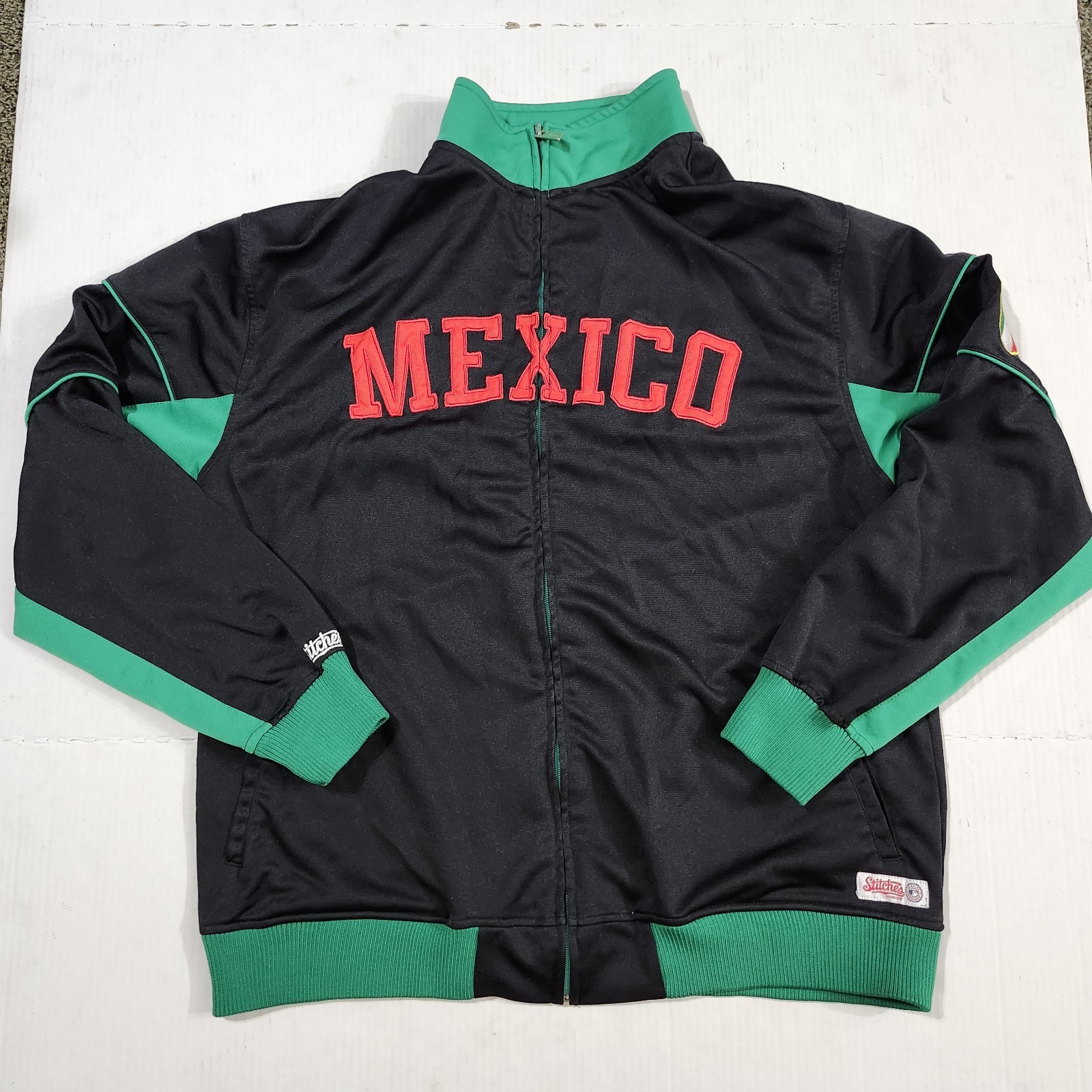 Mexico Track Jacket Men Size Large Zip Up Stitches Black Green Red