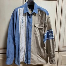 Wrangler Western Shirt, Navajo Denim Skirt, Two-tone Shirt, Size L 105-110