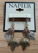 NWT Napier Tri-Tone Fall Leaves Linear Earrings