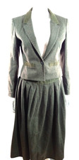 Wallis Vintage Ladies 80s Skirt Suit Khaki Tweed Polyester Wool MIx UK 10