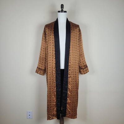 #ad #ad MCM Robe Women Small Brown Black Silk Reversible Logo Monogram Long Unisex Satin $175.00