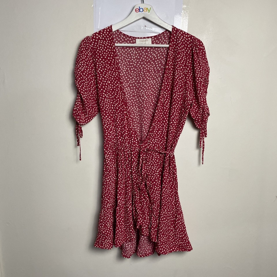 Auguste Mini Wrap Dress Rayon Viscose Boho Style AUS 8 Red Short Sleeve