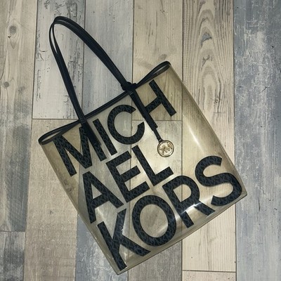 Michael Kors Clear PVC Tote Bag Black Logo Transparent Shoulder Beach Shopper