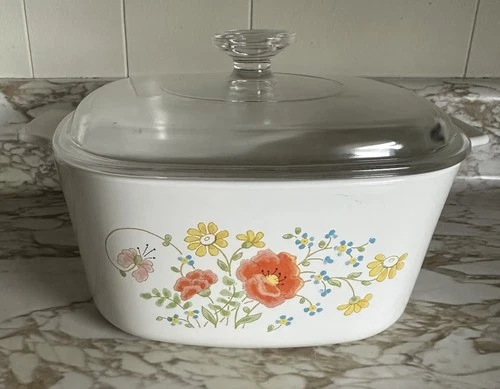 Vintage Corning Ware A-3-B "WILDFLOWER" 3 Quart Casserole Dish With Pyrex Lid