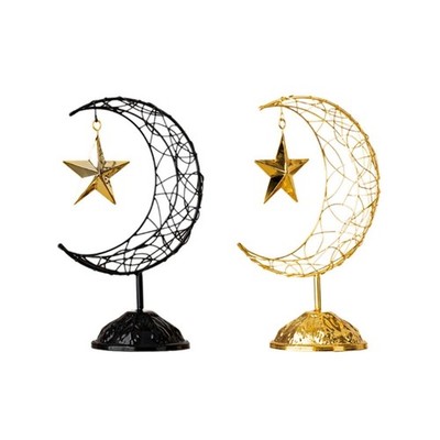 Eid Ramadans Metal Hollowed Moon Star Sculpture for Muslims Holiday Decorations