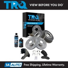 TRQ Front Brake Rotor & Metallic Pad Rear Drum & Shoe Kit w/Chemicals for Chevy