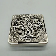 Old Chinese Silver Ornate Etched carving Incense burner Aromatherapy Box