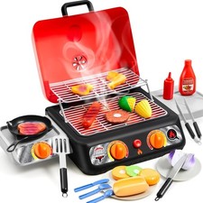 Kids BBQ Grill Playset with Pretend Smoke Lights Sounds and Color Changing Food