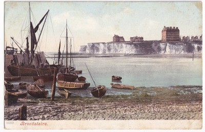Broadstairs Kent Postkarte 5602 Hafen Boote weiße Klippen getönte Kollotypie früh