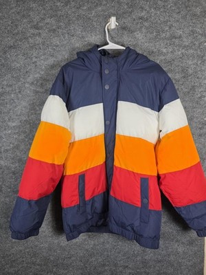 Fila Jacket Mens Large Navy Colorblock Giovanni Puffer Hooded Winter Coat