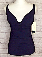 Profile by Gottex 32D Black Tankini Top Solid Shirred Sides Swim NEW with Tags