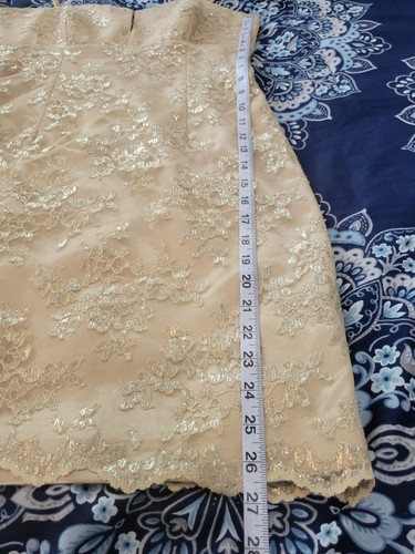 Vintage Laundry Shelli Segal Dress Size 8 Metallic Gold Lace Split Front 90s Y2K - Picture 13 of 13