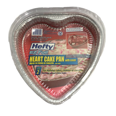EZ Foil Heart Shaped Cake Pan Set of 4 with 4 Plastic Lid Size 8.25'' x 8.25''
