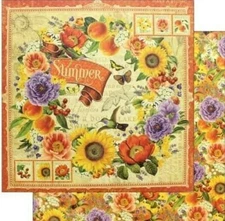 Graphic 45 Seasons Collection Flowers Peaches Sunflower 12 x 12 Summer Cardstock