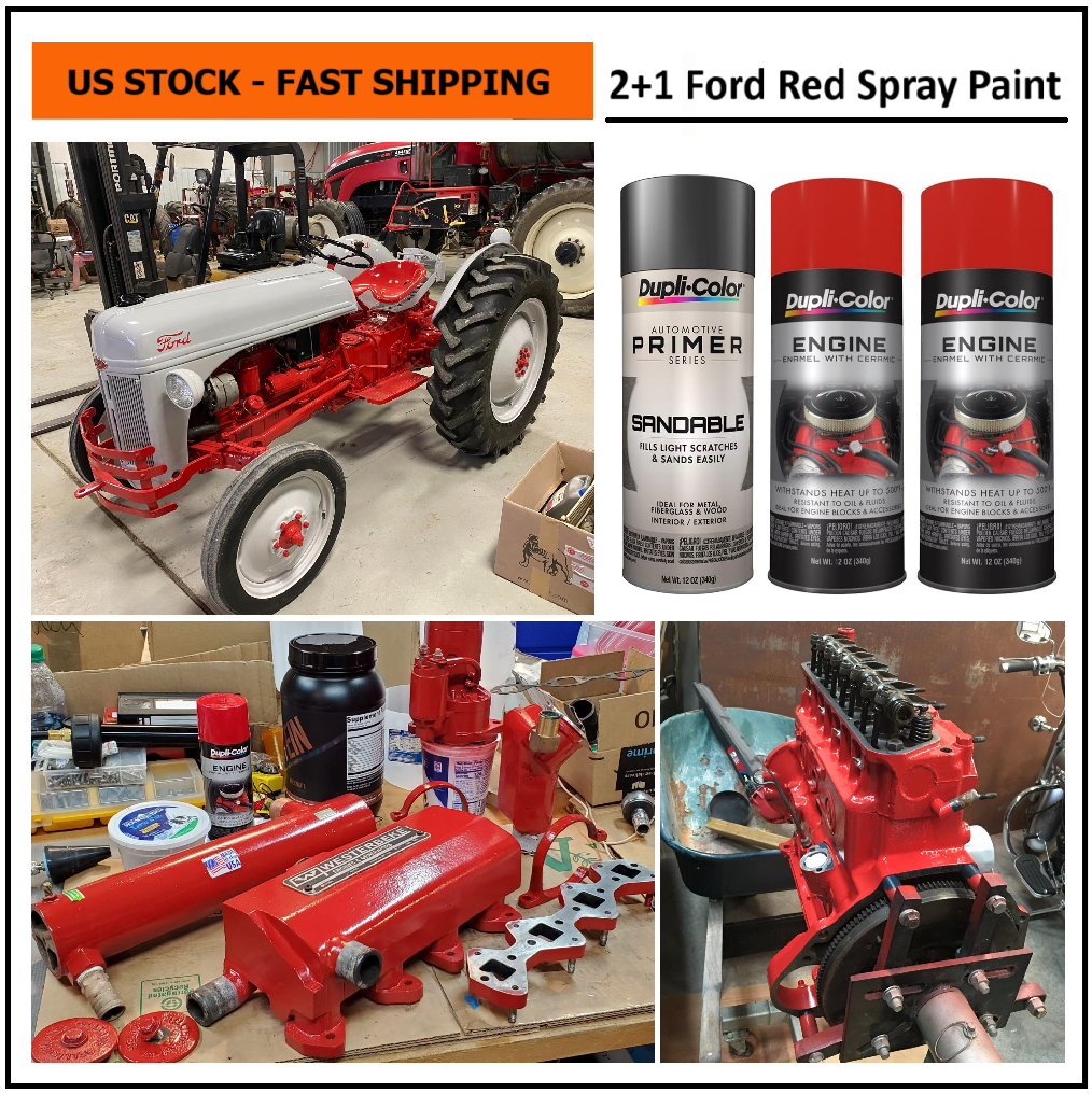 Ford Red Paint Farm Equipment Implement Tractors +Primer 3PK