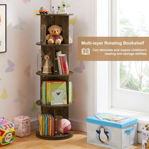 4 Tier Rotating Bookshelf 360 Revolving Bookcase Corner Organizer Display Rack - Picture 9 of 22