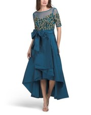 ADRIANNA PAPELL Short Sleeve Beaded Tafetta Dress (size 14)