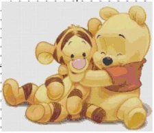 Baby Winnie the Pooh and Tigger Handmade Counted Cross-Stitch Pattern Chart