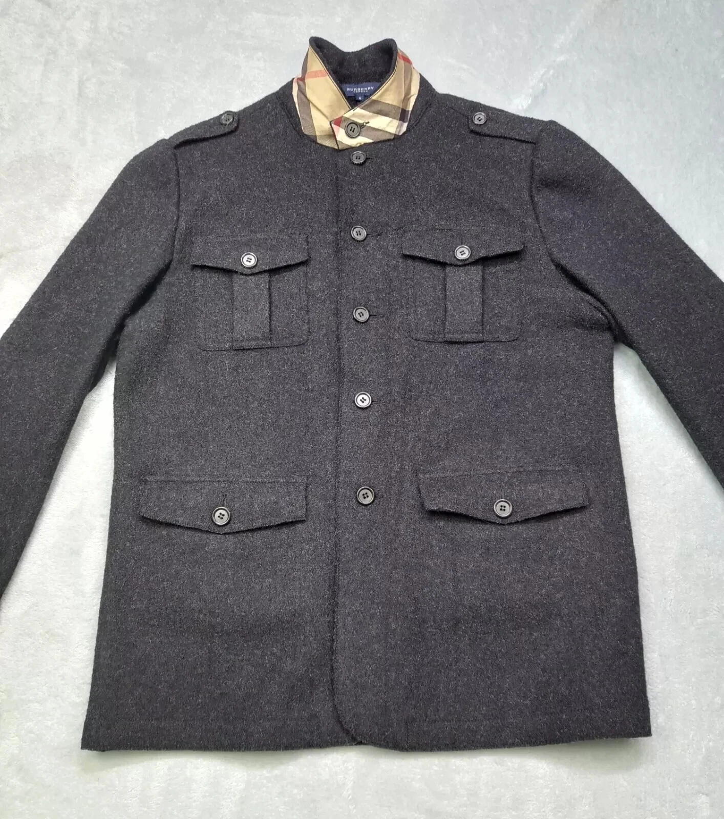 Cappotto giacca vintage Burberry London 100% lana nero leggero taglia 6 M