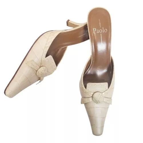 Linea Paolo Women s 8.5 Narrow Tan Leather Slip On Heels Pumps